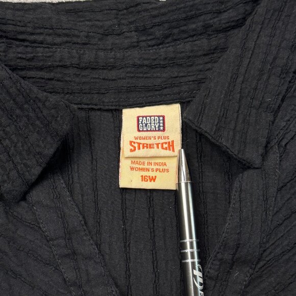 Faded Glory Womens Black Pearl Snap Blouse 3/4 Sleeve Stretch Plus Size 16W - Picture 7 of 13